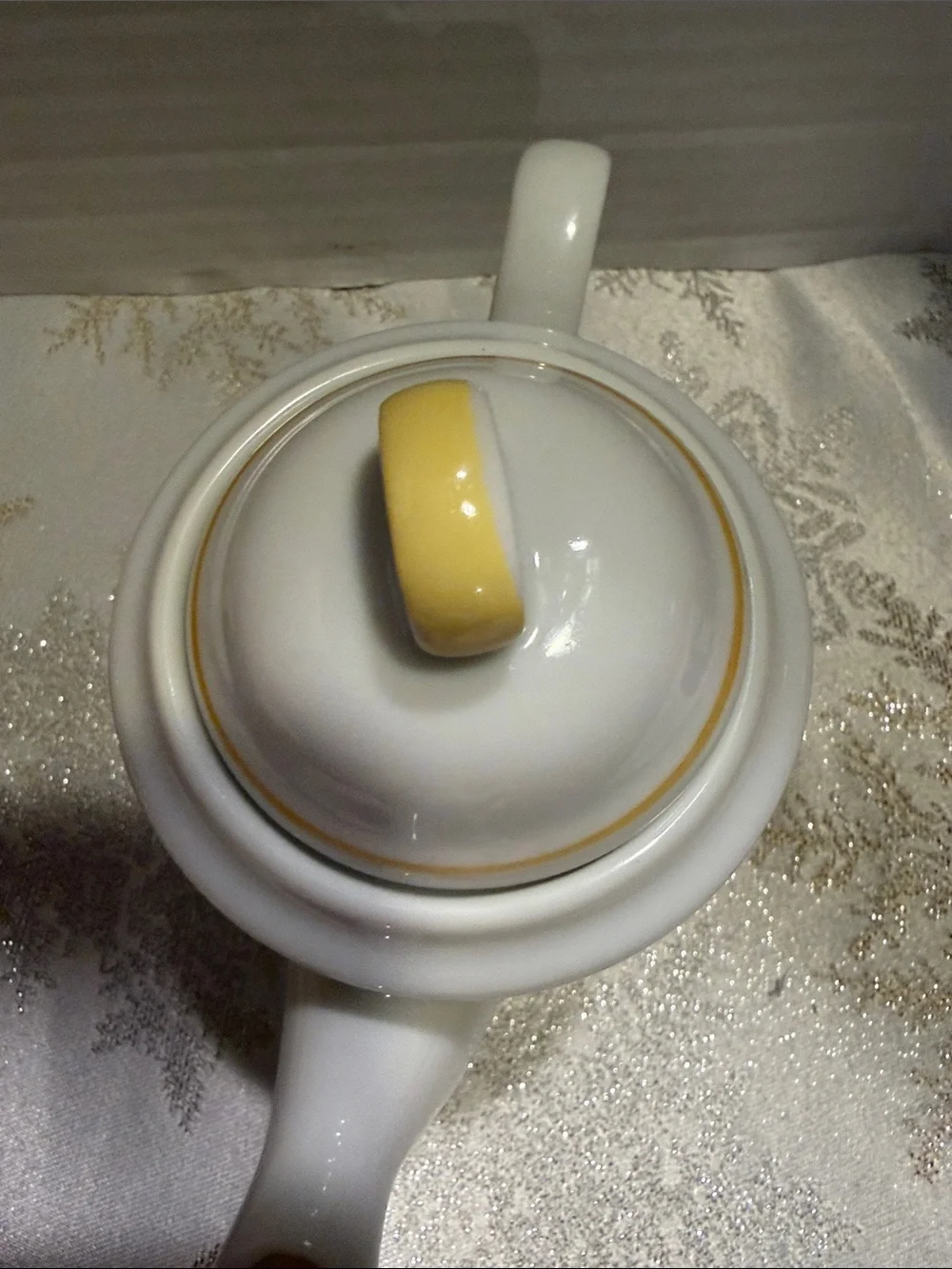 Porcelain Teapot with Yellow Band and Fruit Floral Motif